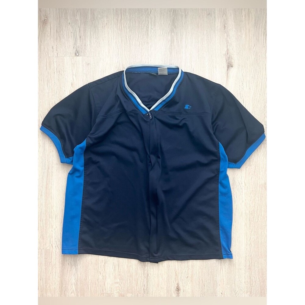 Starter Athletic Zip Up V-Neck Shirt Mens Large Navy Blue Lightweight Jersey